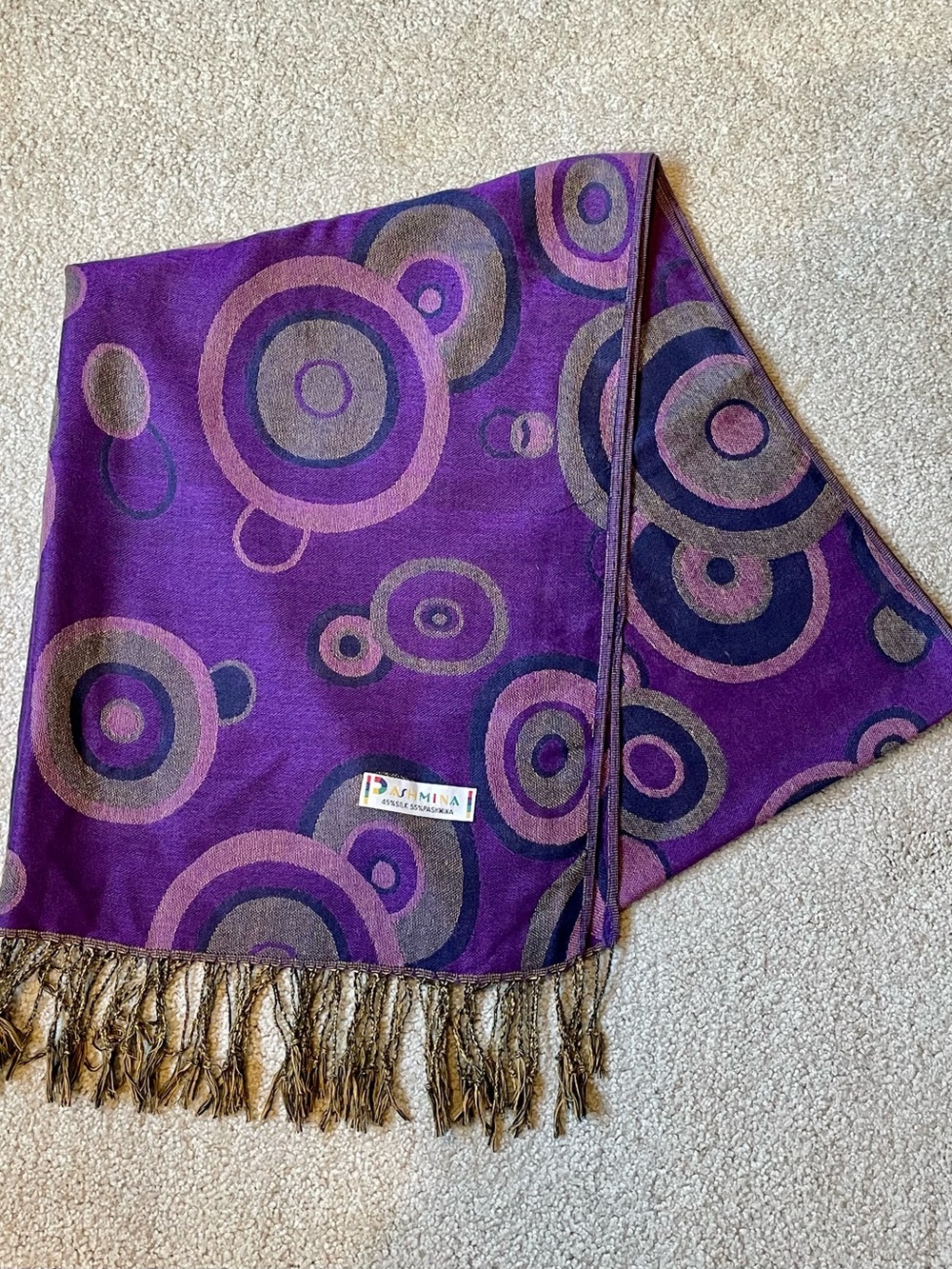 Pashmina Purple Circle Pattern Fringe Shawl